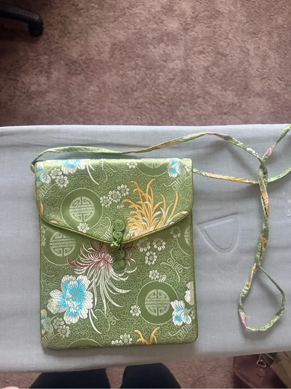 Embroidered Japanese Satin Crossbody Bag